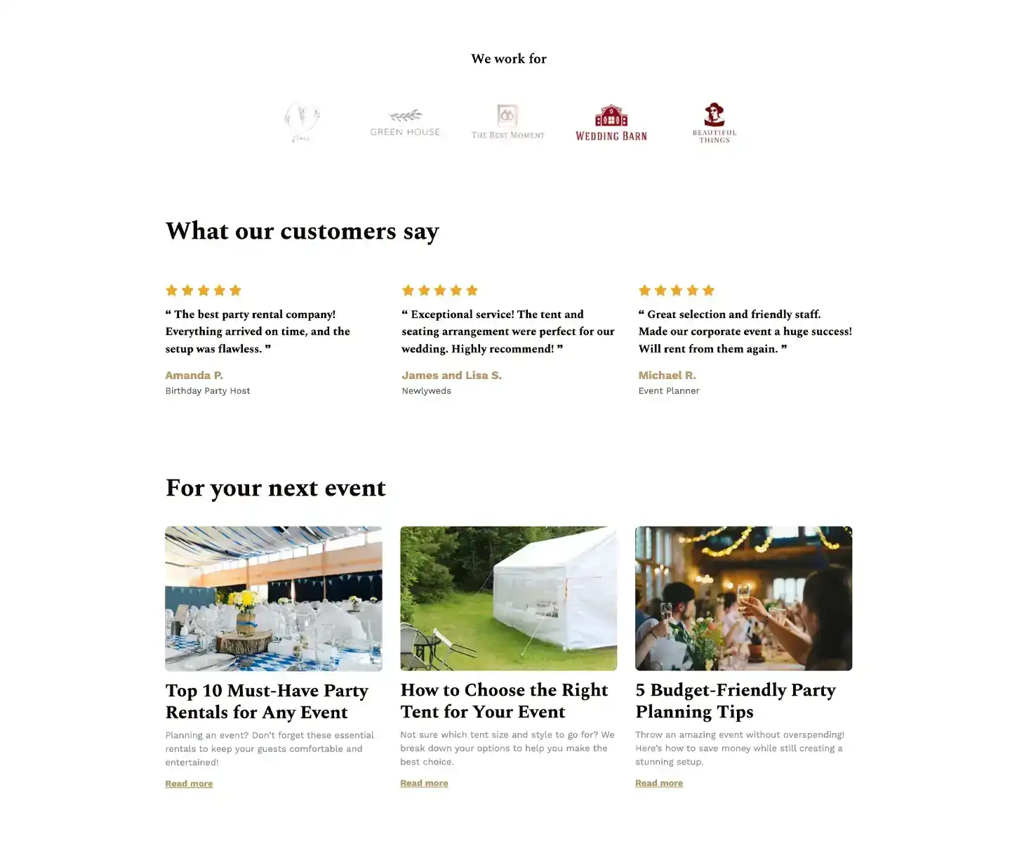 Arc Theme - Modèle de site web pour la location d'événements