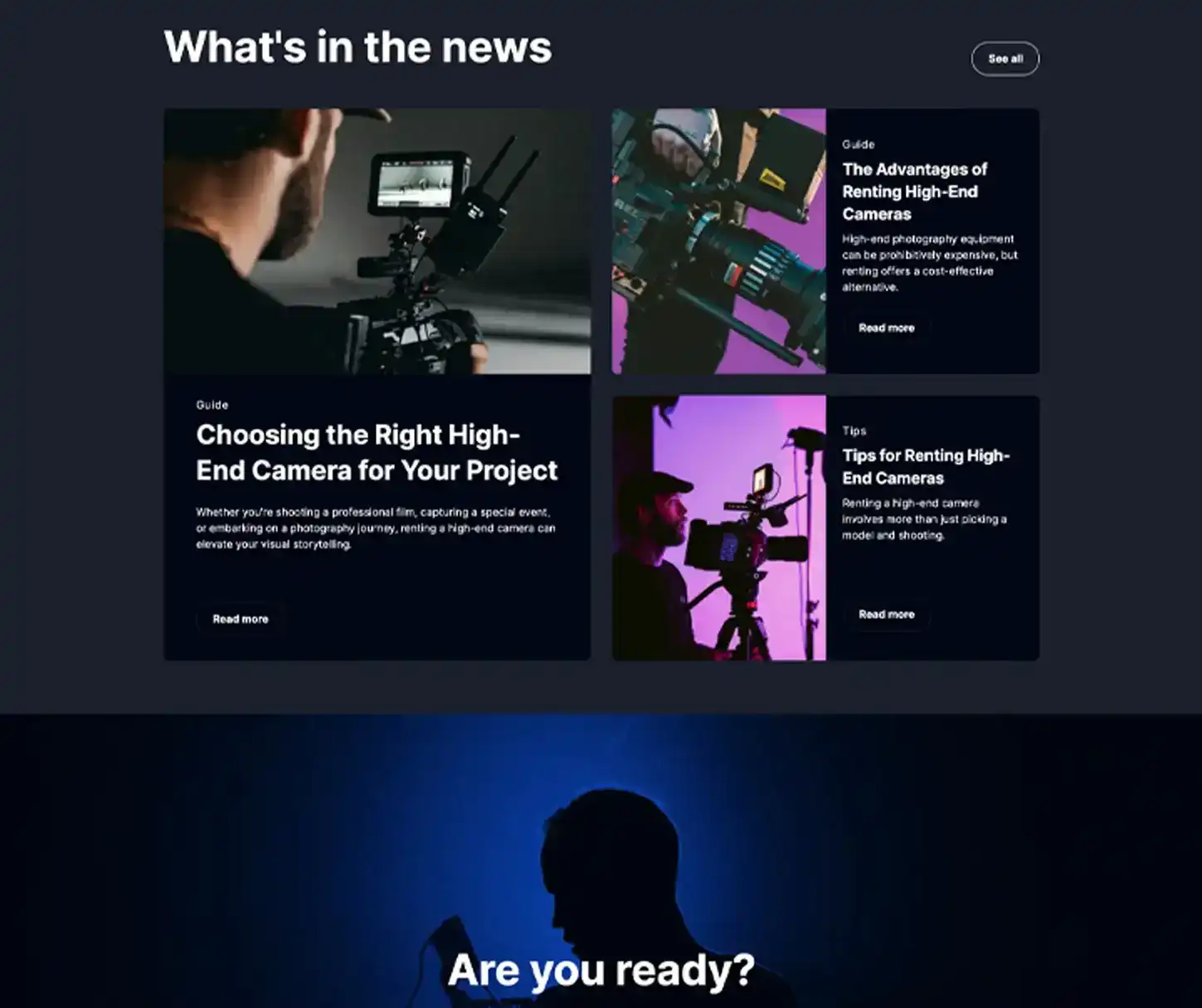 Capture Theme - Plantilla de sitio web de alquiler de cámaras de vídeo de gama alta
