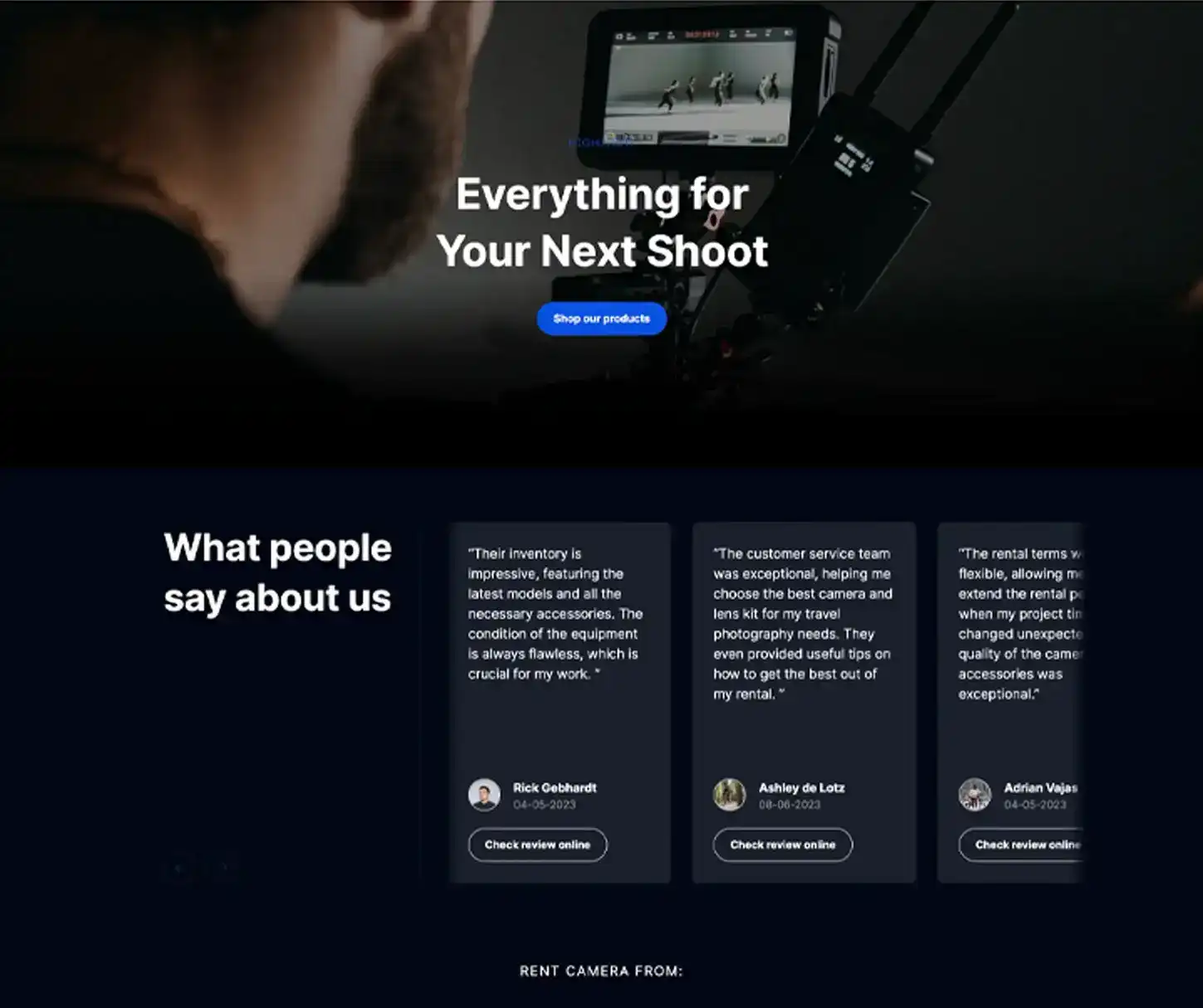 Capture Theme - Plantilla de sitio web de alquiler de cámaras de vídeo de gama alta