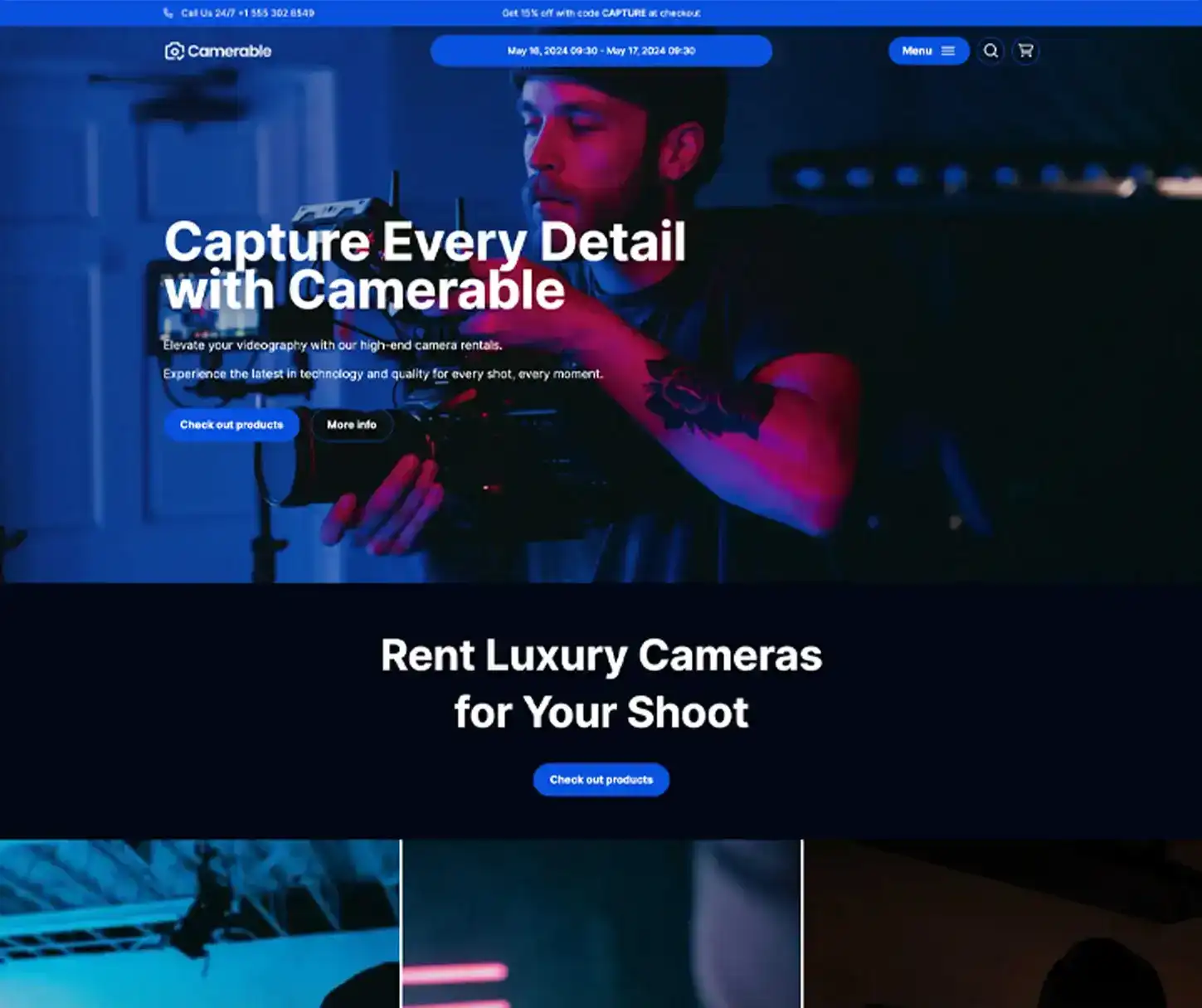 Capture Theme - Plantilla de sitio web de alquiler de cámaras de vídeo de gama alta
