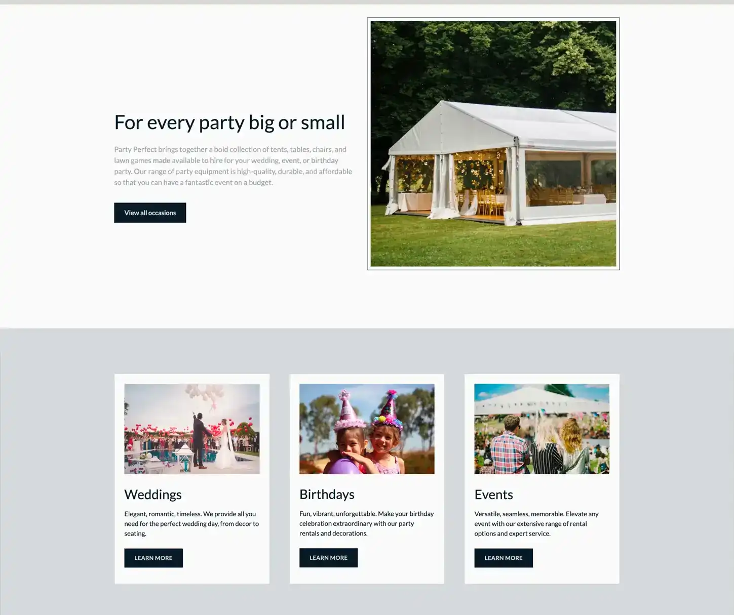 Celebrate Theme - Plantilla de sitio web de alquiler de fiestas