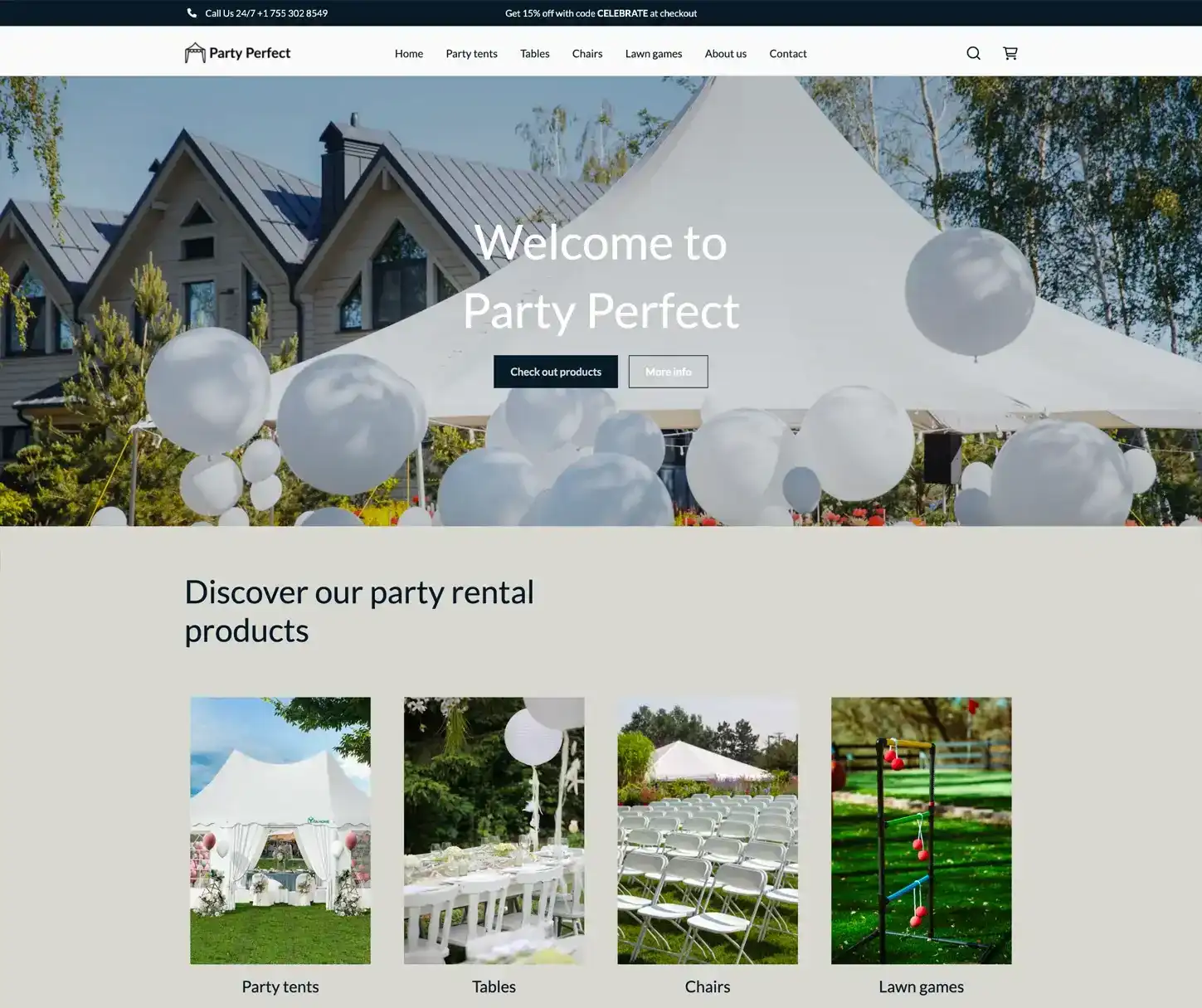 Celebrate Theme - Plantilla de sitio web de alquiler de fiestas
