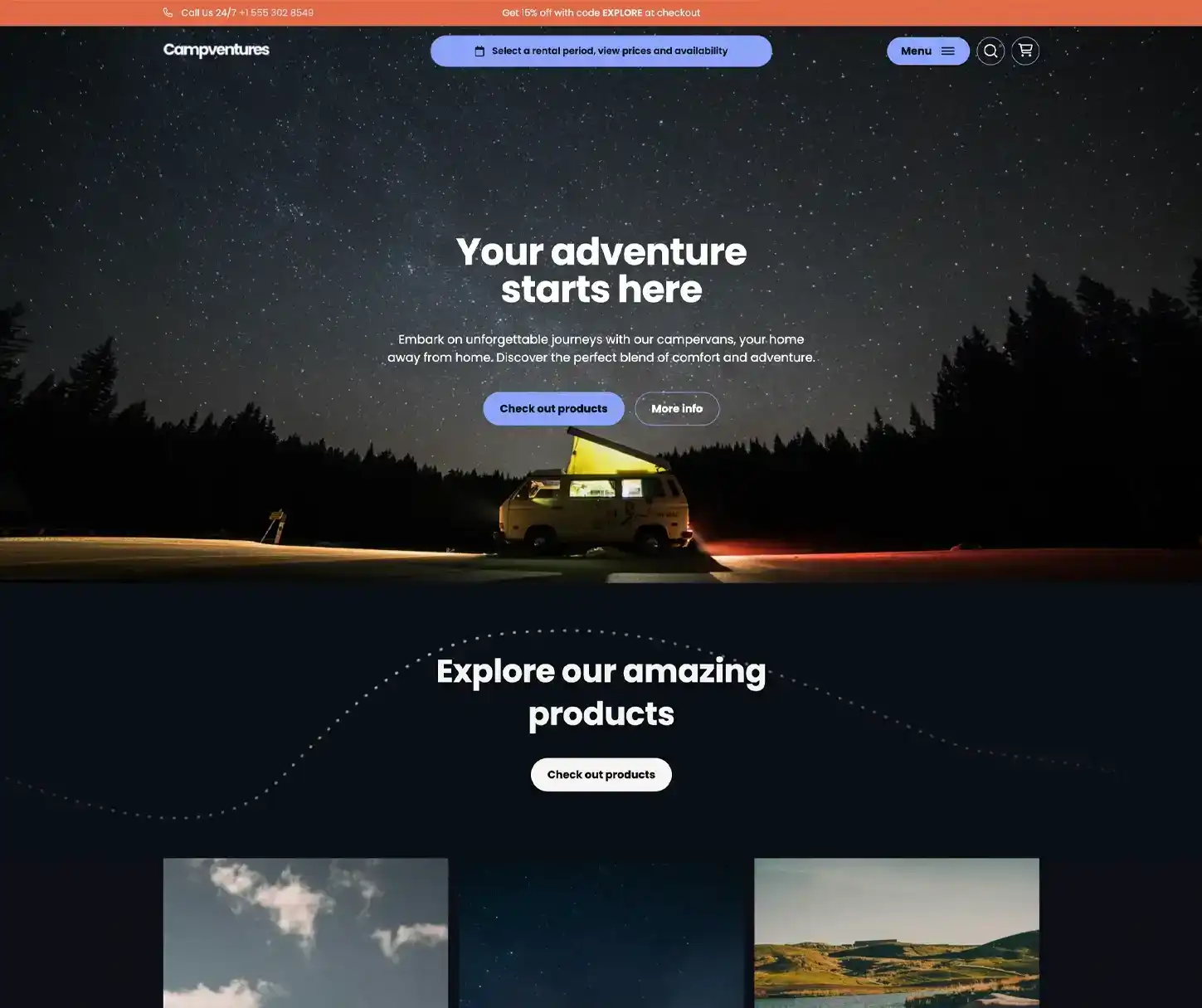 Thème Explore - Modèle de site Web pour la location de camping-cars