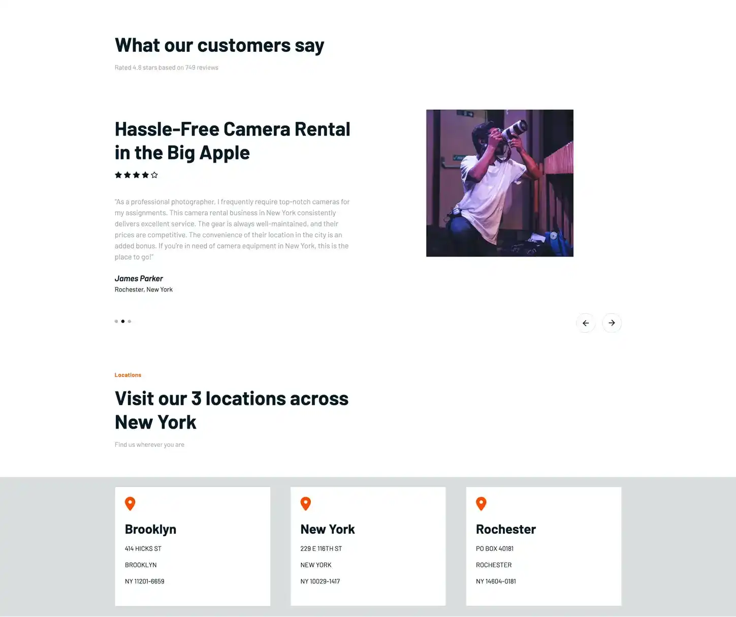 Focus Theme - Camera Rental Website Template