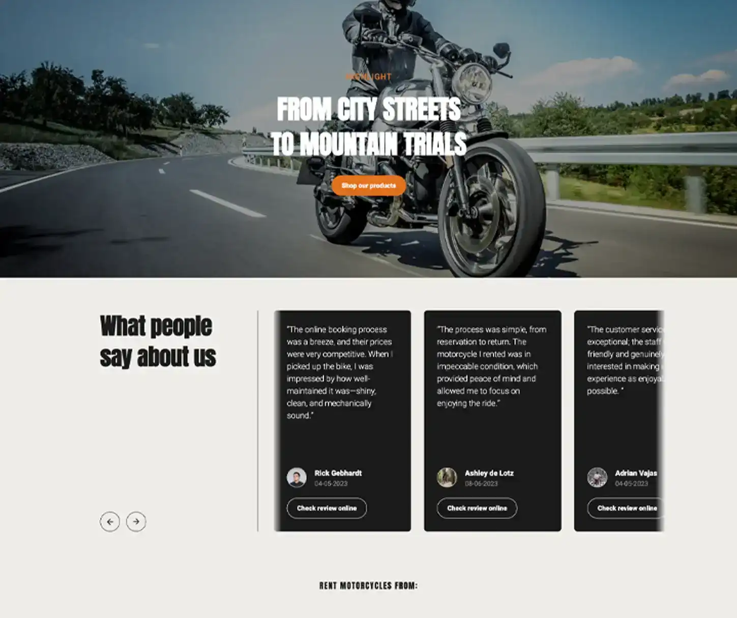 Freedom Theme - Motorcycle Rental Website Template