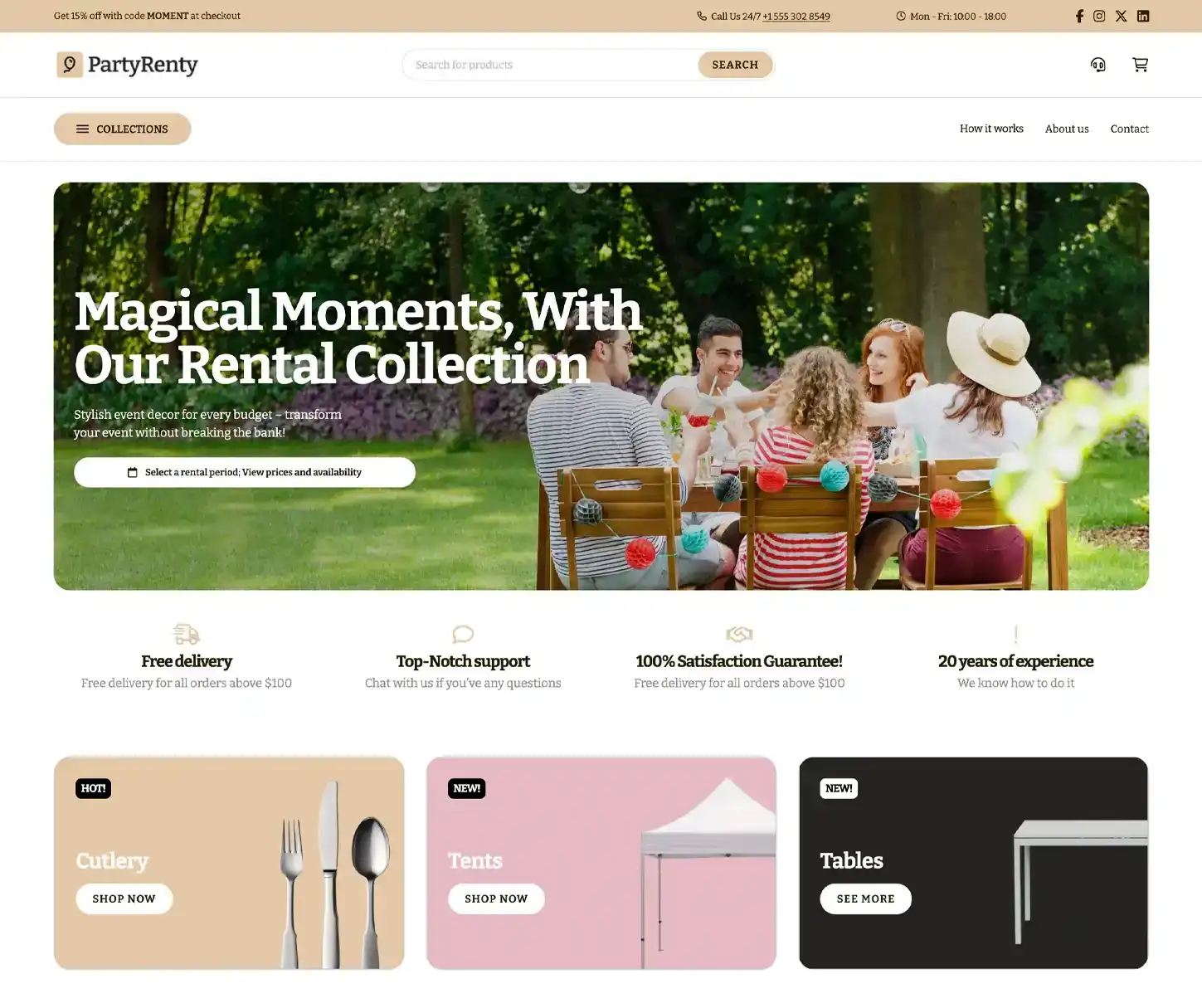 Moment Theme - Party Supplies Rental Website Template