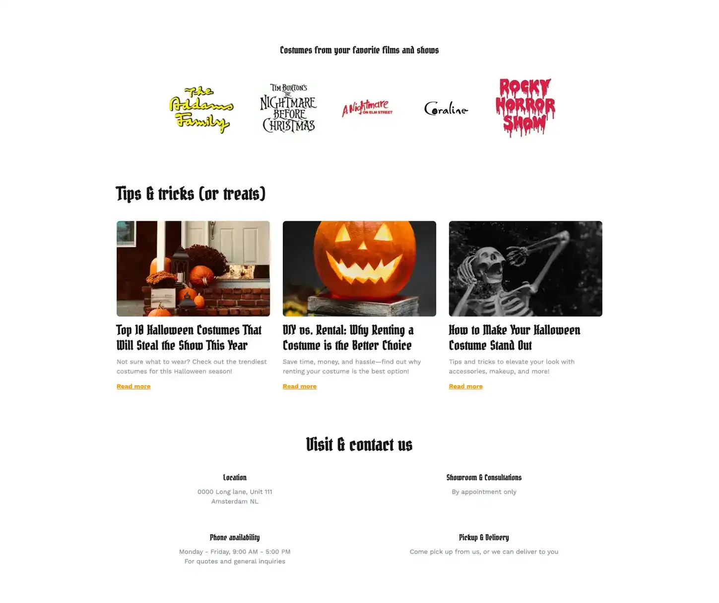 Tema Myst - Modelo de site para aluguel de fantasias de Halloween