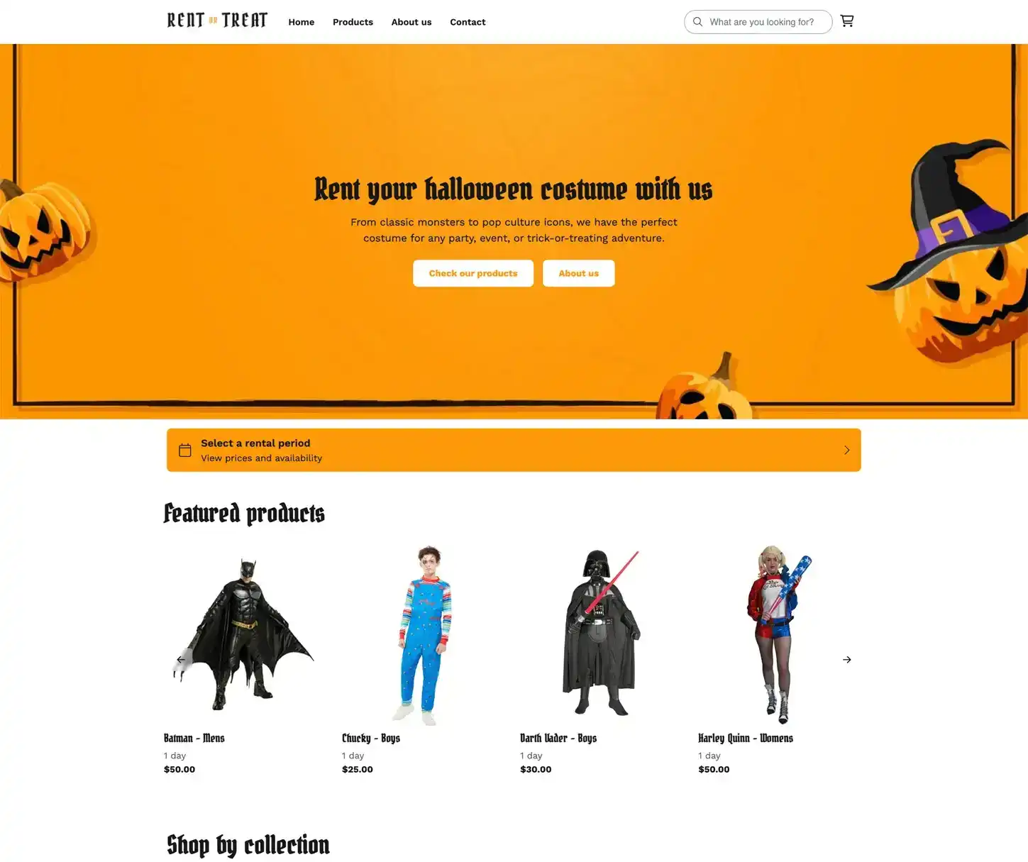 Tema Myst - Modelo de site para aluguel de fantasias de Halloween