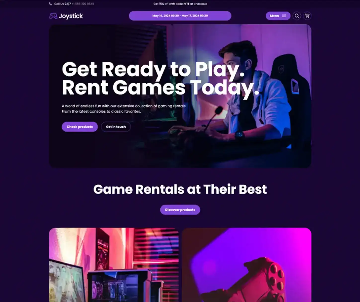 Nite Theme - Gaming Rental Website Template