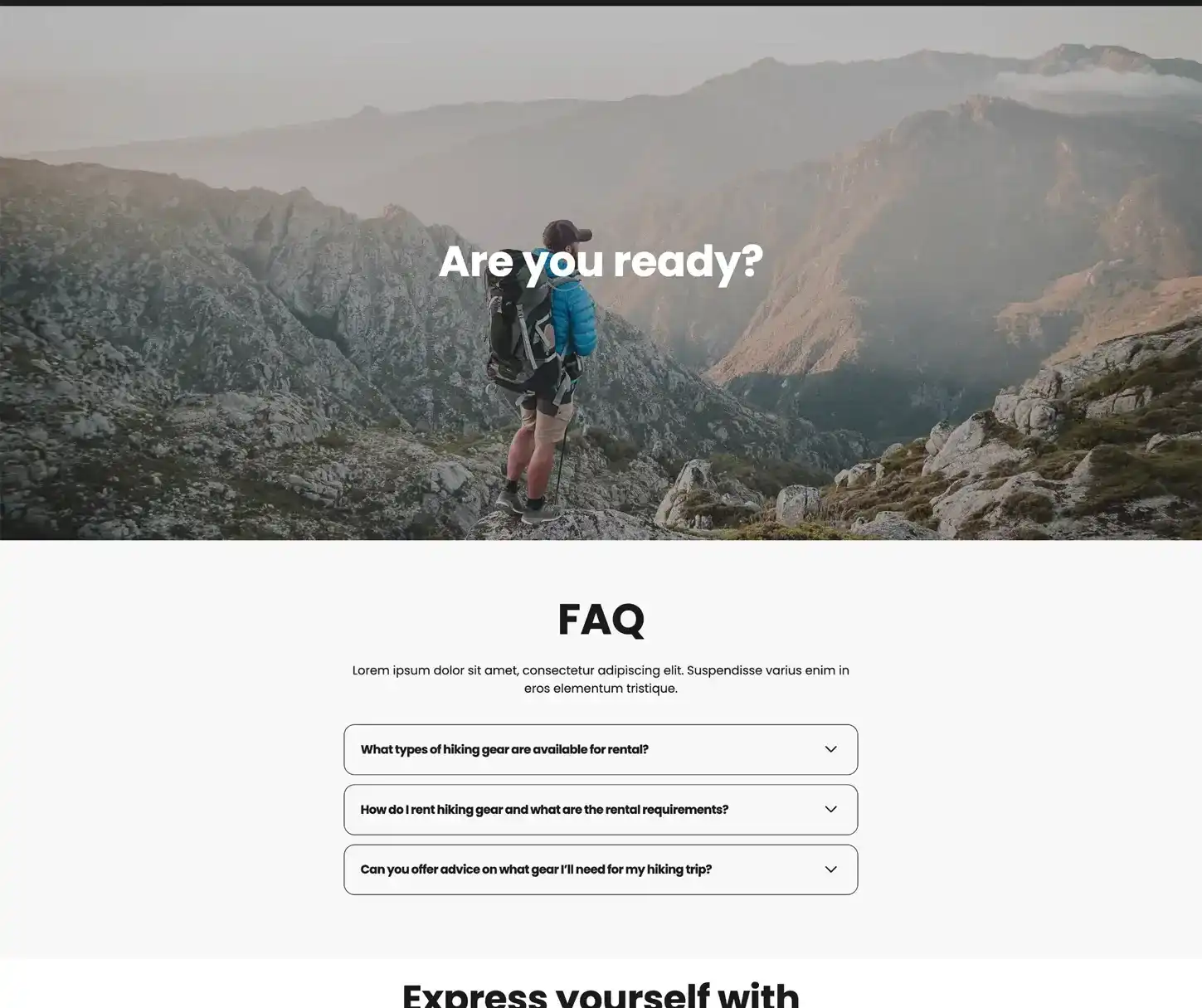 Pure Theme - Hiking Gear Rental Website Template