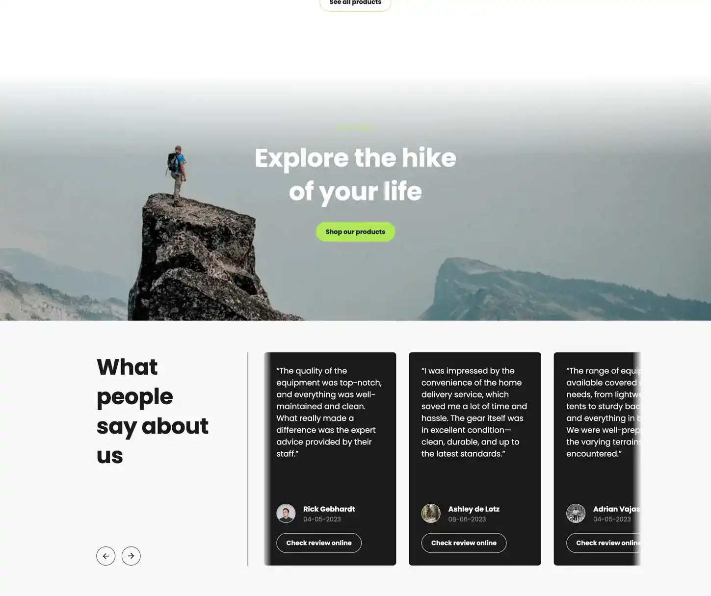 Pure Theme - Hiking Gear Rental Website Template