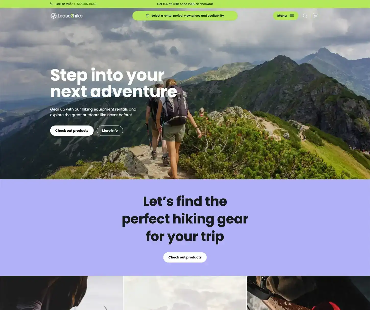 Pure Theme - Hiking Gear Rental Website Template