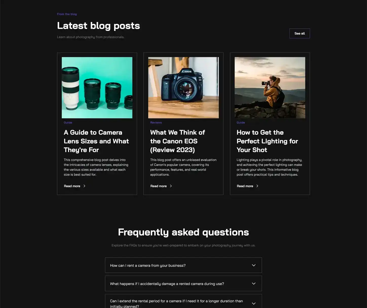 Radical Theme - Camera Verhuur Website Sjabloon