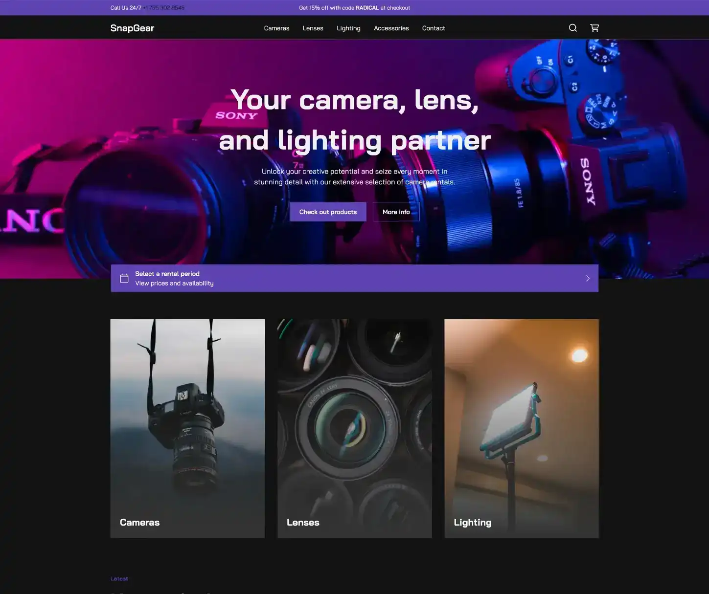 Radical Theme - Camera Verhuur Website Sjabloon