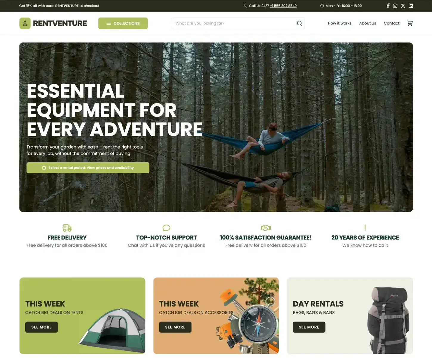 Raw Theme - Camping Gear Rental Website Template