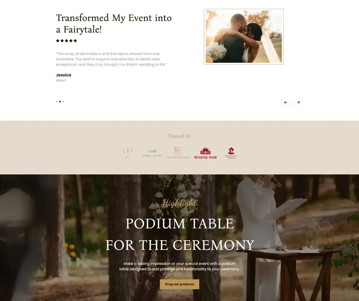 Romance Theme - Modèle de site web pour la location d'événements