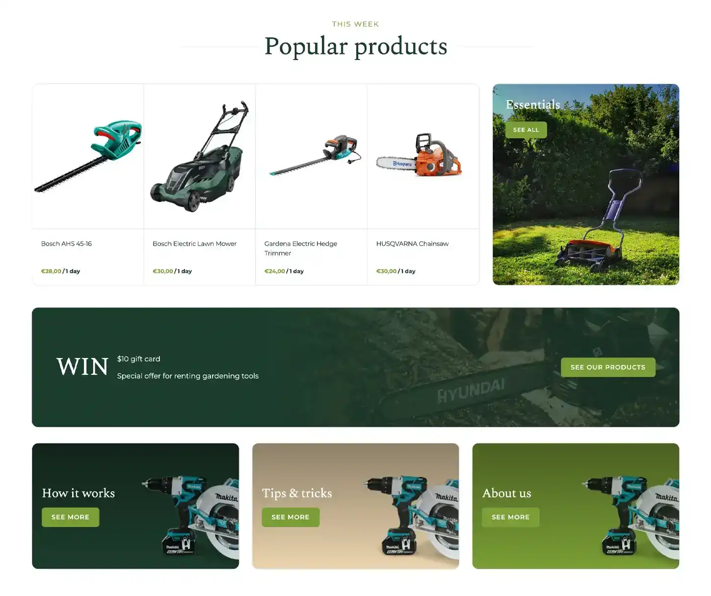 Spring Theme - Modelo de Website de Aluguer de Ferramentas de Jardim