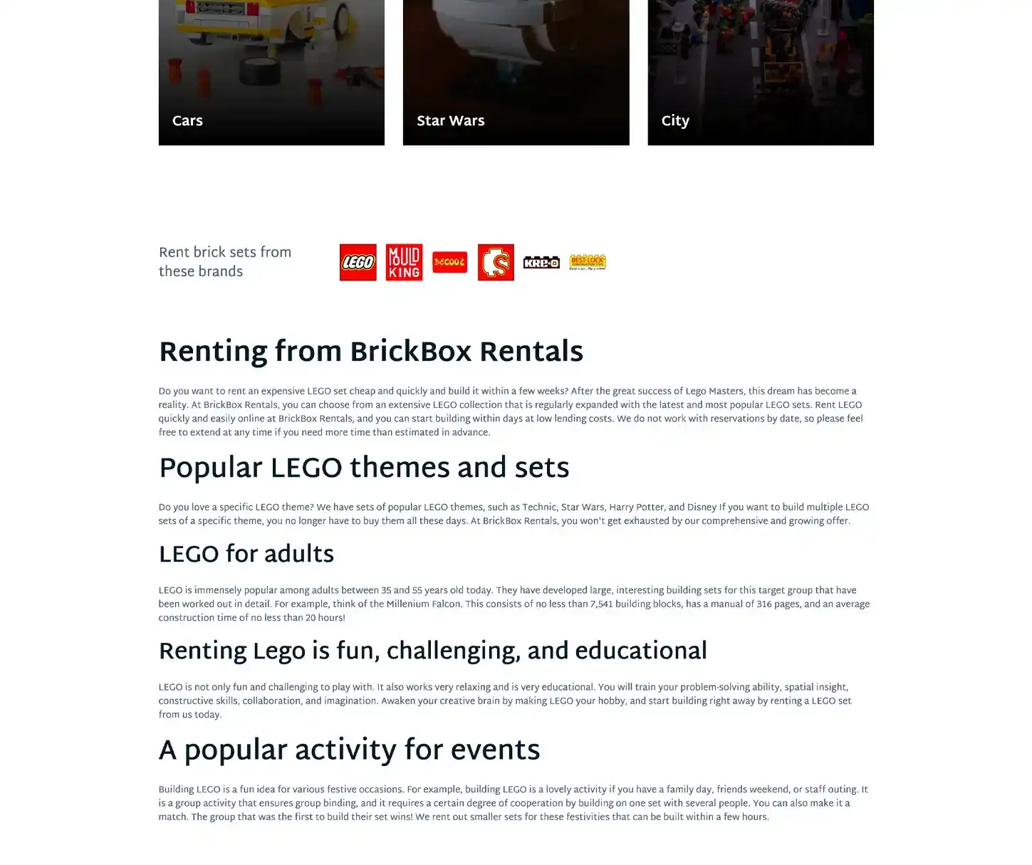 Stellar Theme - Plantilla web de alquiler de juguetes de Lego