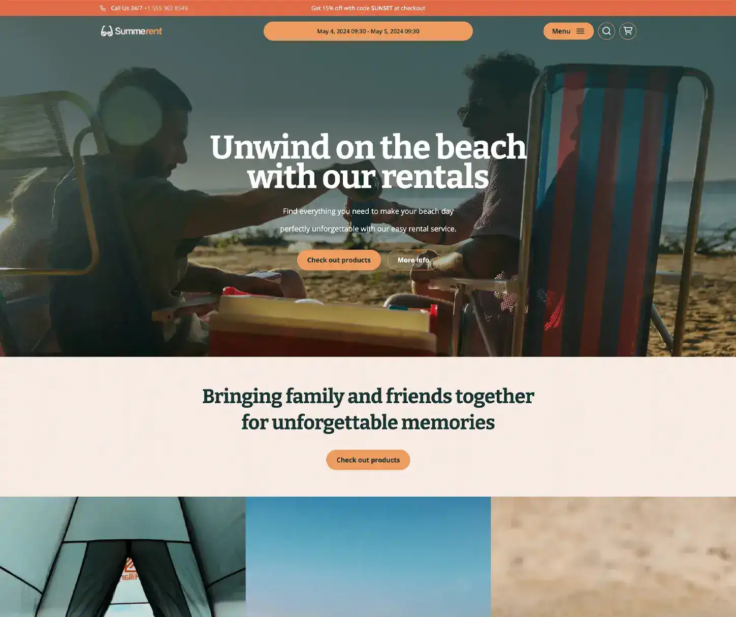 Sunset Theme - Template de site web pour la location d'équipement de plage
