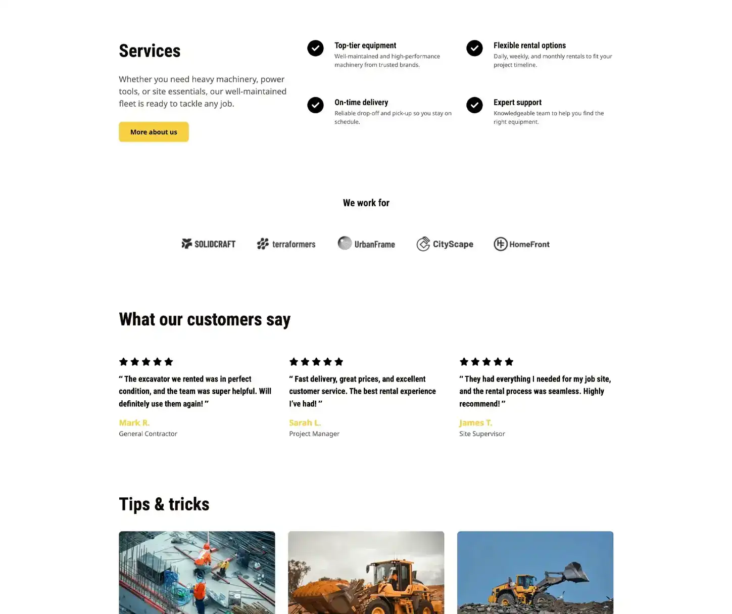 Torque Theme - Plantilla de sitio web de alquiler de maquinaria