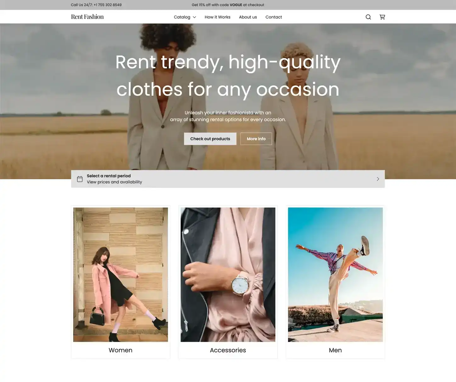 Vogue Thema - Kleding Verhuur Website Sjabloon