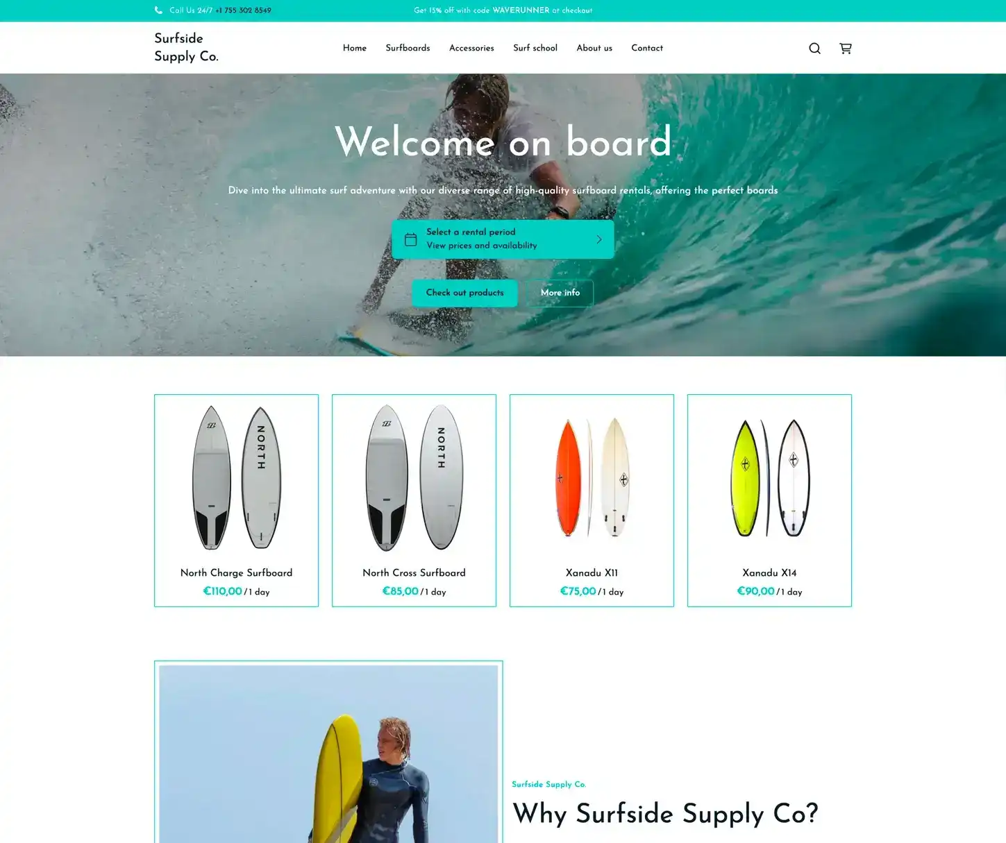 Waverunner Theme - Modelo de Website de Aluguer de Surf