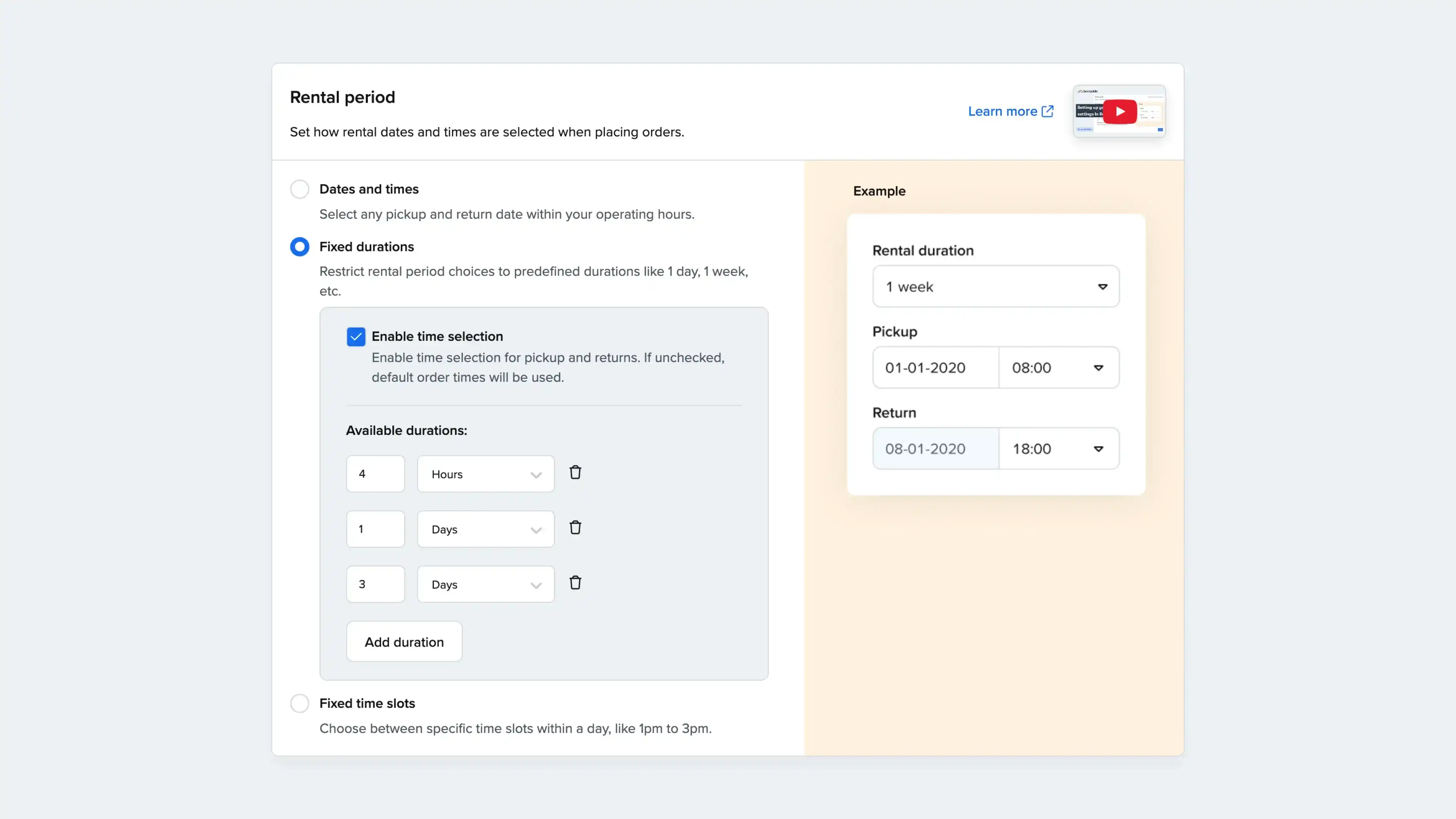 Week 1 2025: Improved rental period settings and defaults for fixed durations